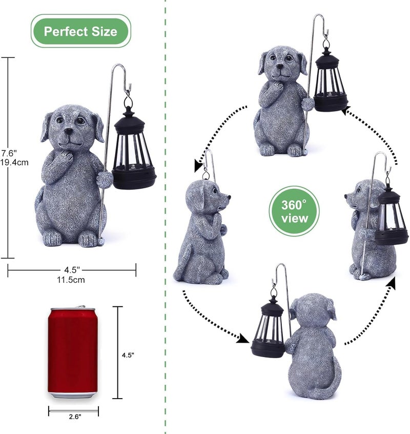 Qeeman Solar Dog Garden Decor Statues: Patio Porch Balcony Yard Art Lawn Ornaments Outdoor Outside Decorations - Birthday Gifts for Mom Grandma Women - Image 3